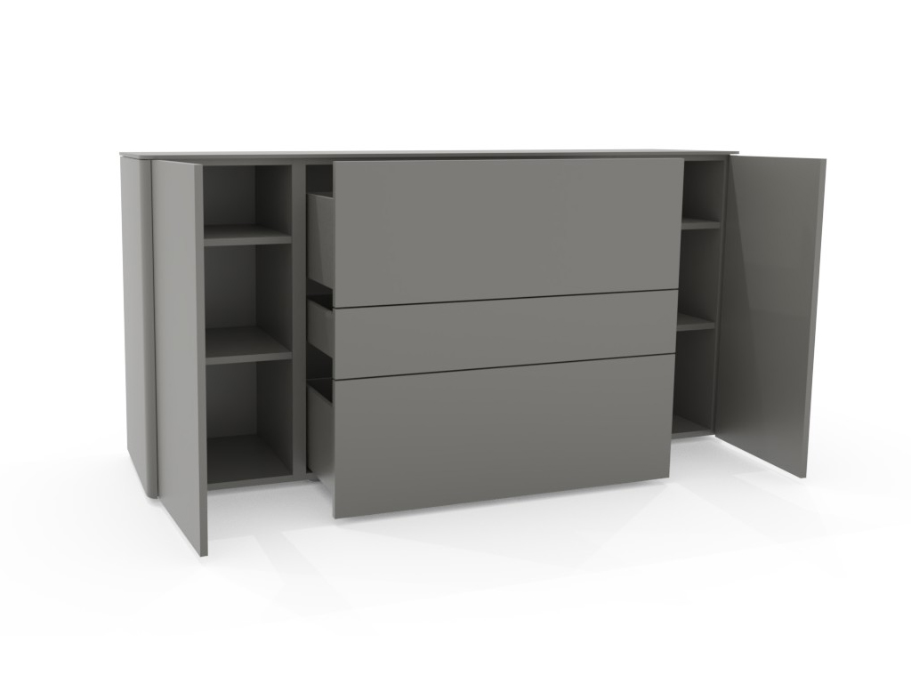Freigestellte Darstellung eeines Sideboards in grau