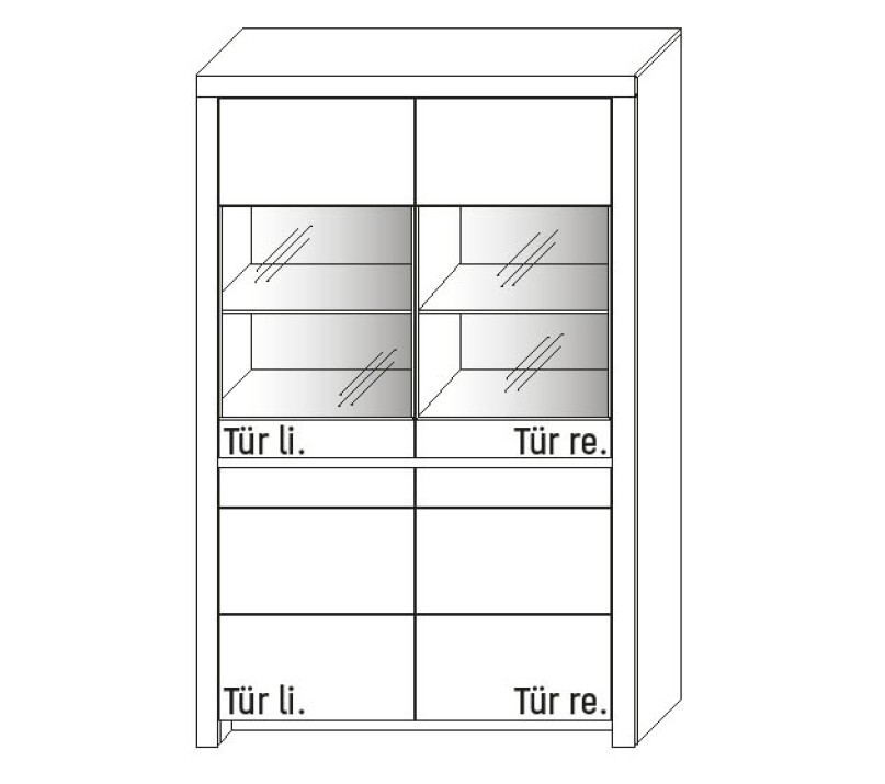 Illustration eines Vitrinenschrankes vor weißem Hintergrund