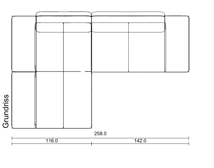 Abschlusssessel mit Polstersitz auf der linken Seite