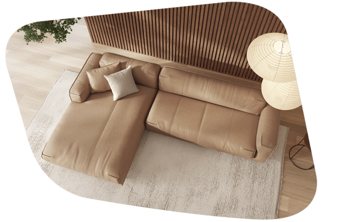 Hellbraune/ beige Ledercouch von oben fotografiert