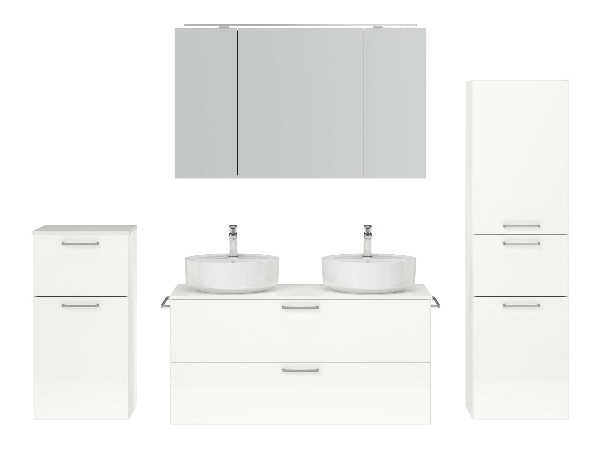 Badezimmermöbel-Set 3 Schränke weiß mit Waschtisch und Spiegelschrank nobilia
