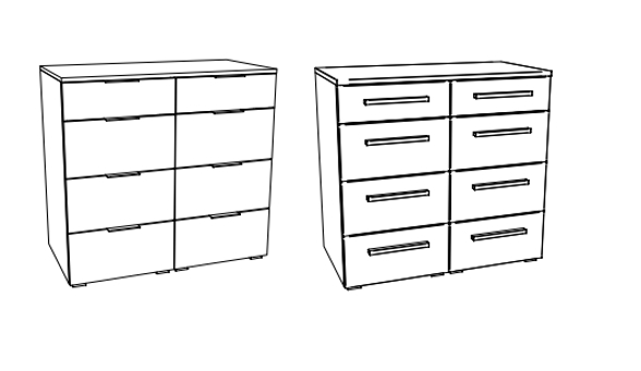 Illustration von zwei kommoden mit acht schubladen vor weißem hintergrund quatrine von hasena