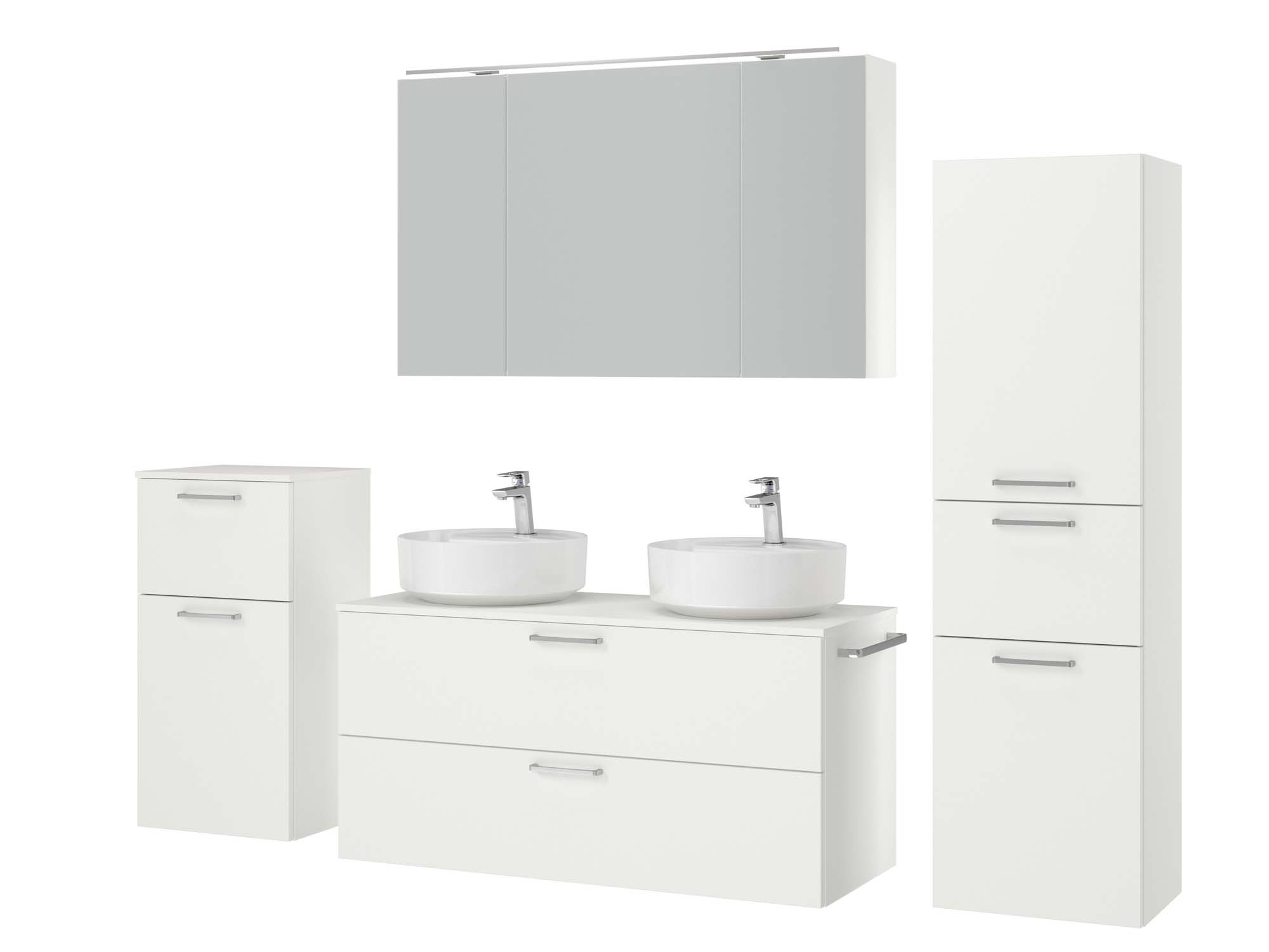 Badezimmermöbel-Set 3 Schränke weiß mit Waschtisch und Spiegelschrank nobilia