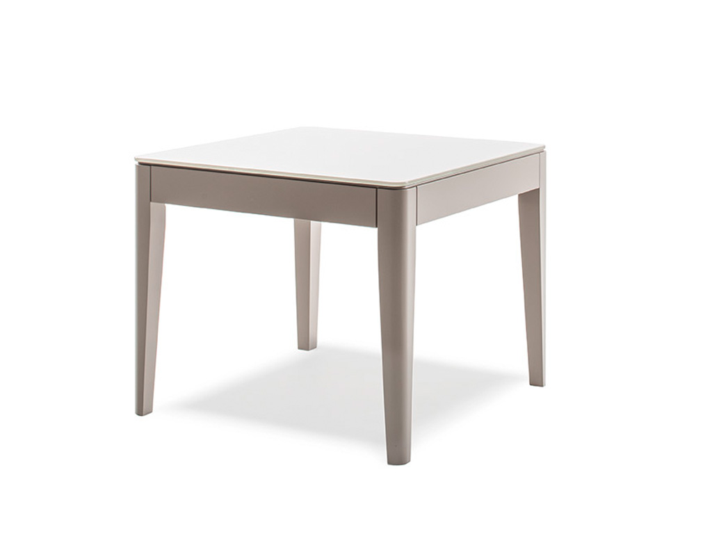 Sudbrock Goya - Couchtisch (Beistelltisch) | Glastischplatte | Lack terra | 60 x 60 cm weißer Beistelltisch mit quadratischer Form und abgerundeten Ecken