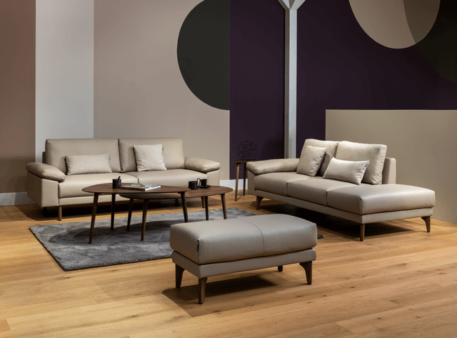 sofa und polsterliege lder beige mit hocker in grau cr 450 creation by rolf benz