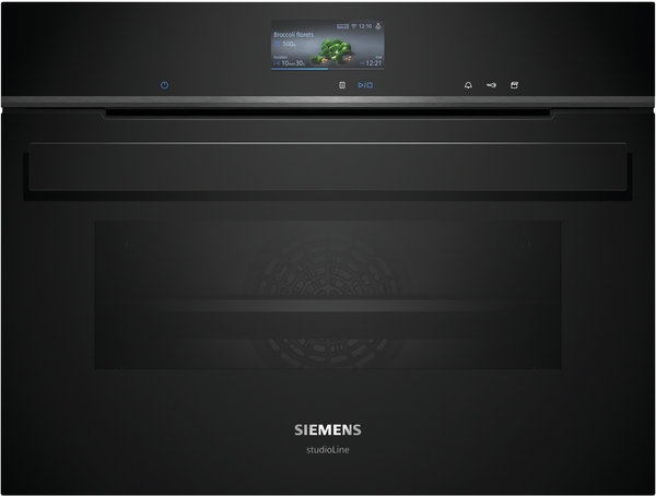 Siemens studioLine - Einbau-Kompaktdampfbackofen iQ700 (60x45 cm) INKL. 5 JAHRE GARANTIE | CS936GCB1 Schwarzer Siemens StudioLine Backofen mit integriertem Display