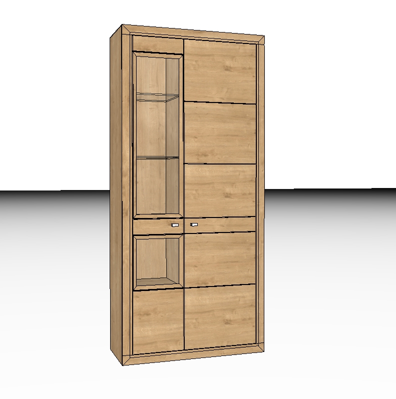 Wöstmann Aurum - Hochschrank | Type 5923/5924 | B: 92,2 cm | Wildeiche massiv | konfigurierbar Ein stilvoller Holzschrank mit Glaseinsätzen und mehreren Fächern für vielseitige Aufbewahrungsmöglichkeiten.