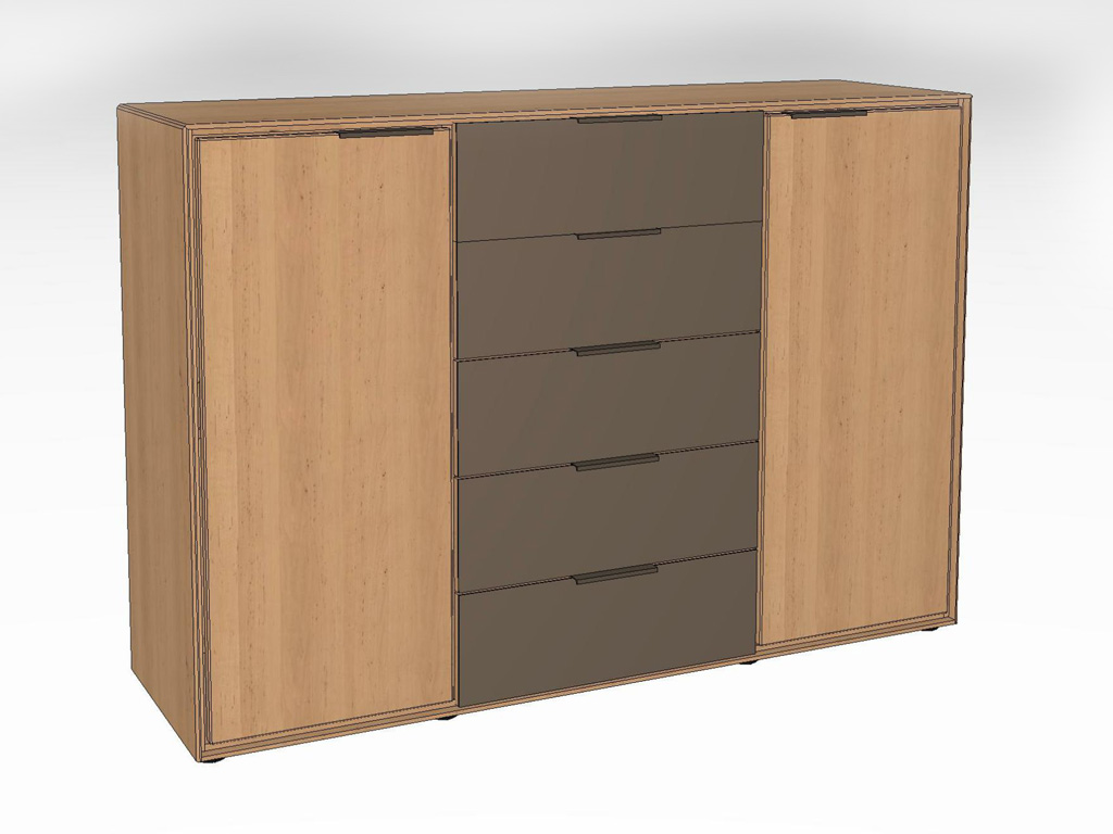 Wöstmann WSM 4400 - Kommode (3150/3180), 5 Schubkästen, 2 Türen | Erle massiv | 2 Breiten konfigurierbar Eine stilvolle Kommode aus Holz mit mehreren Schubladen und Türen, ideal für Wohn- und Schlafzimmer.