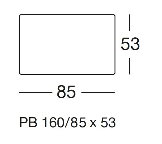 Maßzeichnung eines Sofaelements vor weißem Hintergrund freistil Rolf Benz 160
