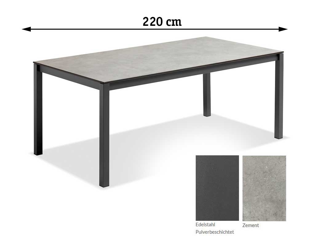 Niehoff Garden. Velina | G173 | Tisch | 220 x 95 cm | Edelstahl  anthrazit/HPL Zement