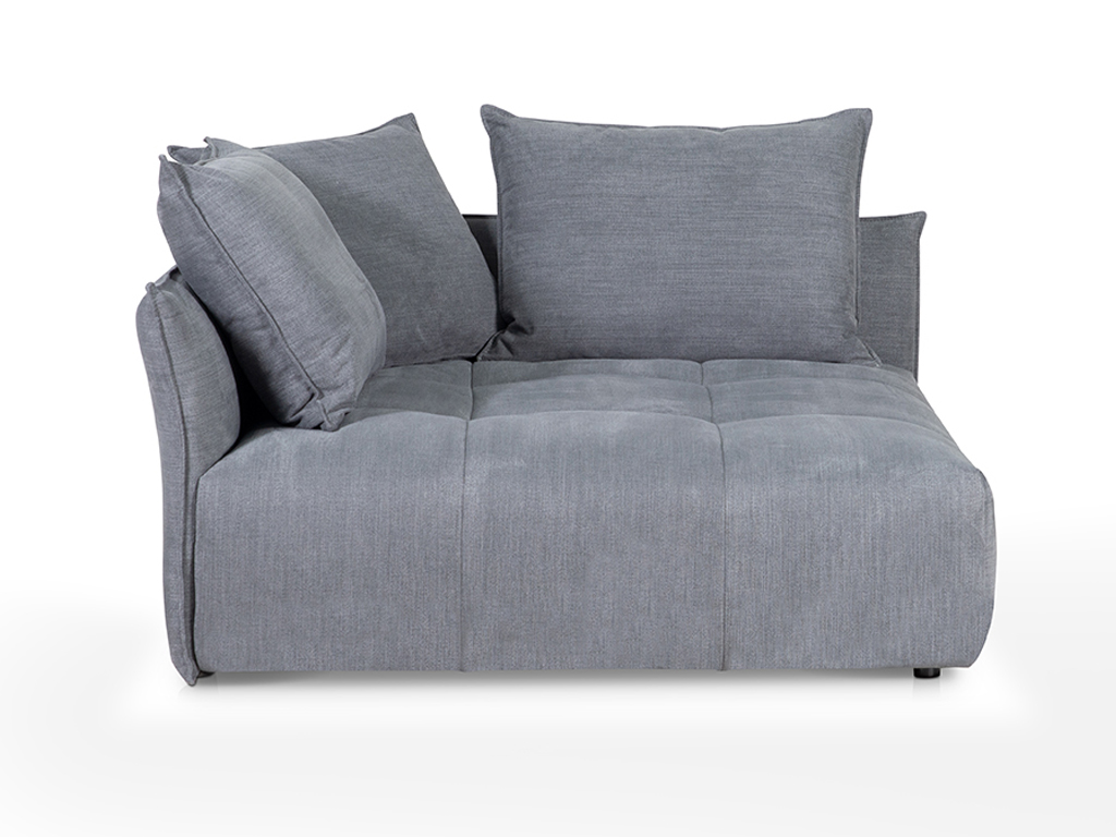 Graues Ecksofa mit zwei großen Kissen, ideal für modernes und komfortables Wohnen