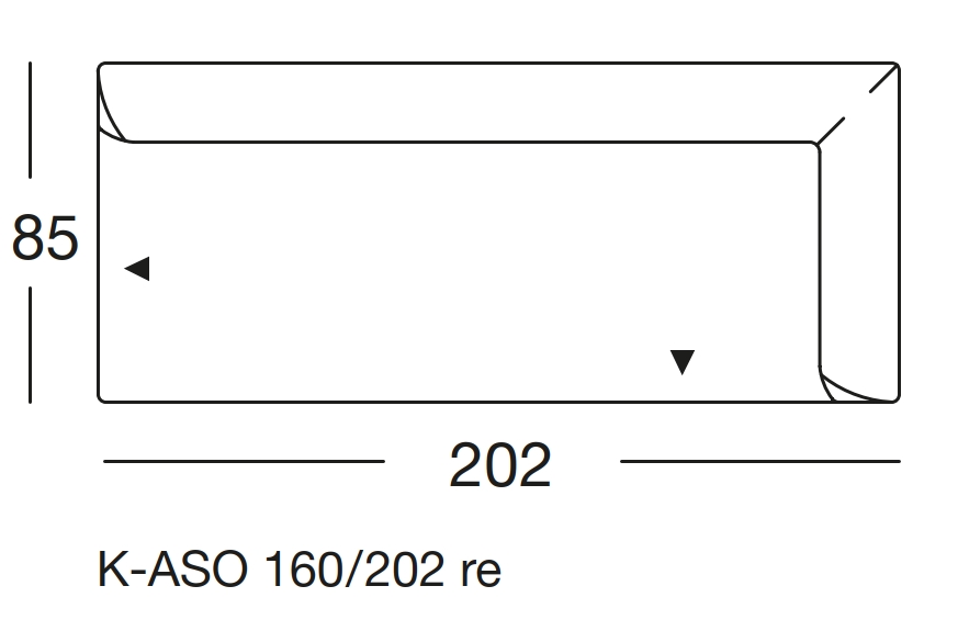 Maßzeichnung eines Sofaelements vor weißem Hintergrund freistil Rolf Benz 160