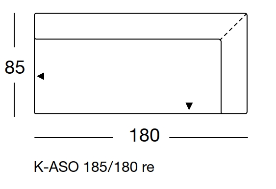 Maßzeichnung eines Sofaelements vor weißem Hintergrund freistil Rolf Benz 185