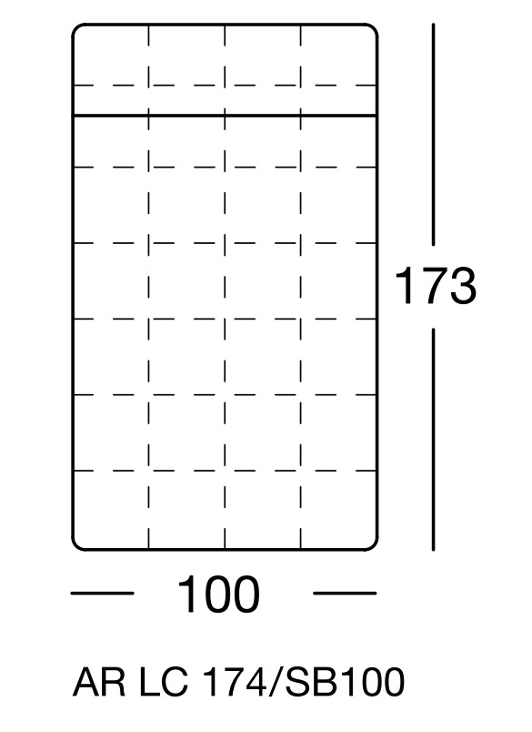 Maßzeichnung eines Sofaelements vor weißem Hintergrund