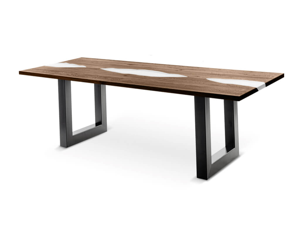 wohnfitz Esstisch | Epoxidharz versch. Farben Esstisch mit eleganter Holzplatte und stabilen Metallbeinen, ideal für modernes Wohndesign.