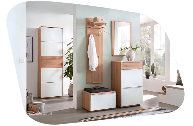 Massivholz Garderobe in weiß und mit Holz Akzenten