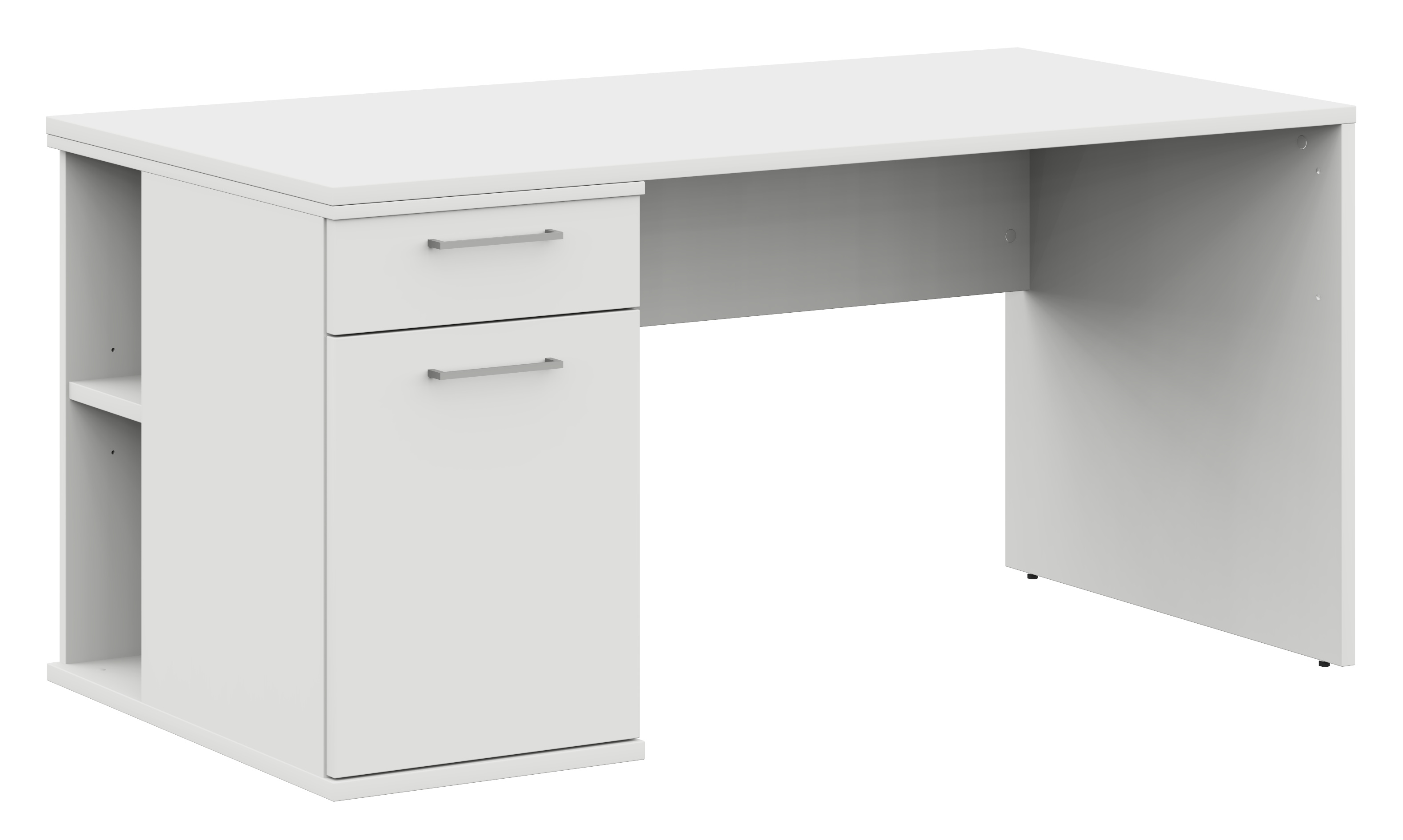Röhr Bush. cocoon - Schreibtisch mit Unterschrank | weiß | B: 150 cm Moderner weißer Schreibtisch mit einer Schublade und seitlichem Regal