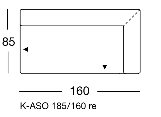 Maßzeichnung eines Sofaelements vor weißem Hintergrund freistil Rolf Benz 185