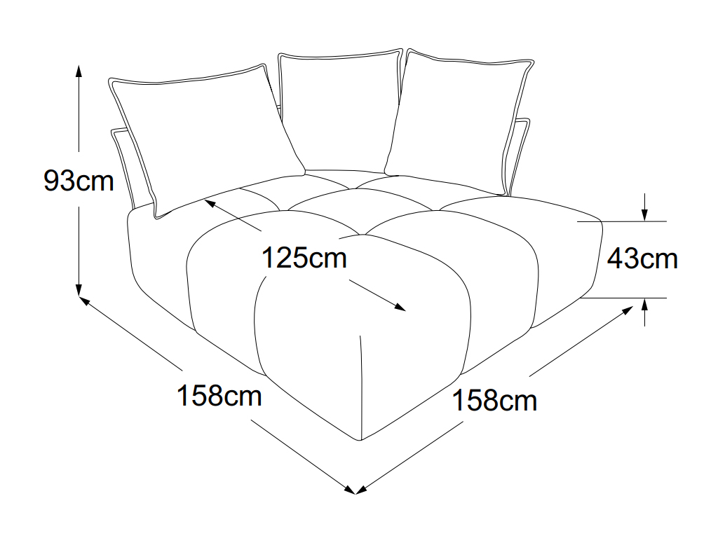 designwerk Palace - Recamiere Armteil rechts | inkl. 1 Kissen A & 2 Kissen B | B: 158 cm | D064122