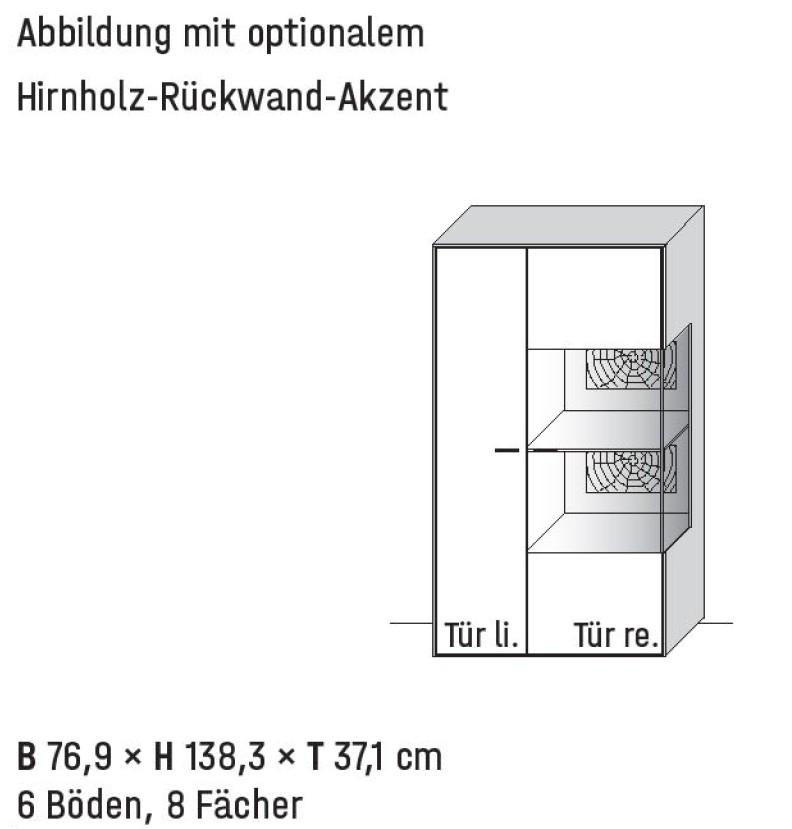 Illustration eines Highboards und Beschriftung vor weißem Hintergrund