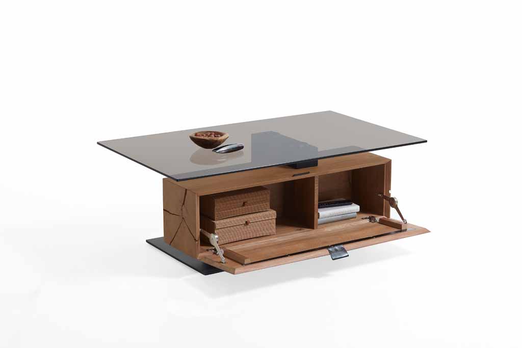 hartmann Caya - Couchtisch mit Glasplatte 0481 | Kerneiche Umata | B: 125 cm Couchtisch aus Massivholz mit Hirnholz Akzent und Glastischplatte