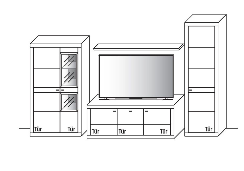 Illustration einer Wohnwand vor weißem Hintergrund