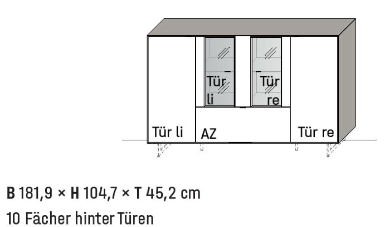 Illustration eines Highboards mit Bezeichnung vor weißem Hintergrund