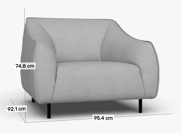 Grauer Sessel mit den Maßen 95.4 cm Breite, 92.1 cm Tiefe und 74.8 cm Höhe