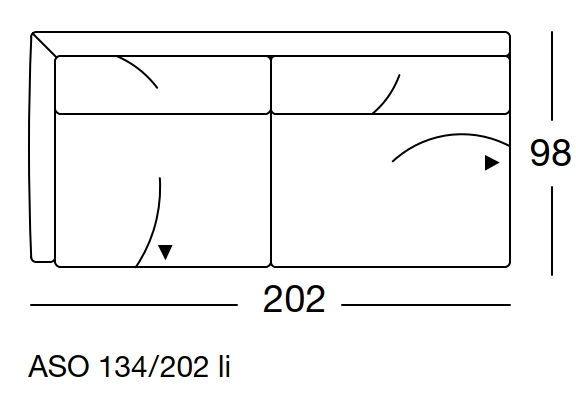 Maßzeichnung eines Sofaelement vor weißem Hintergrund freistil Rolf Benz 134 