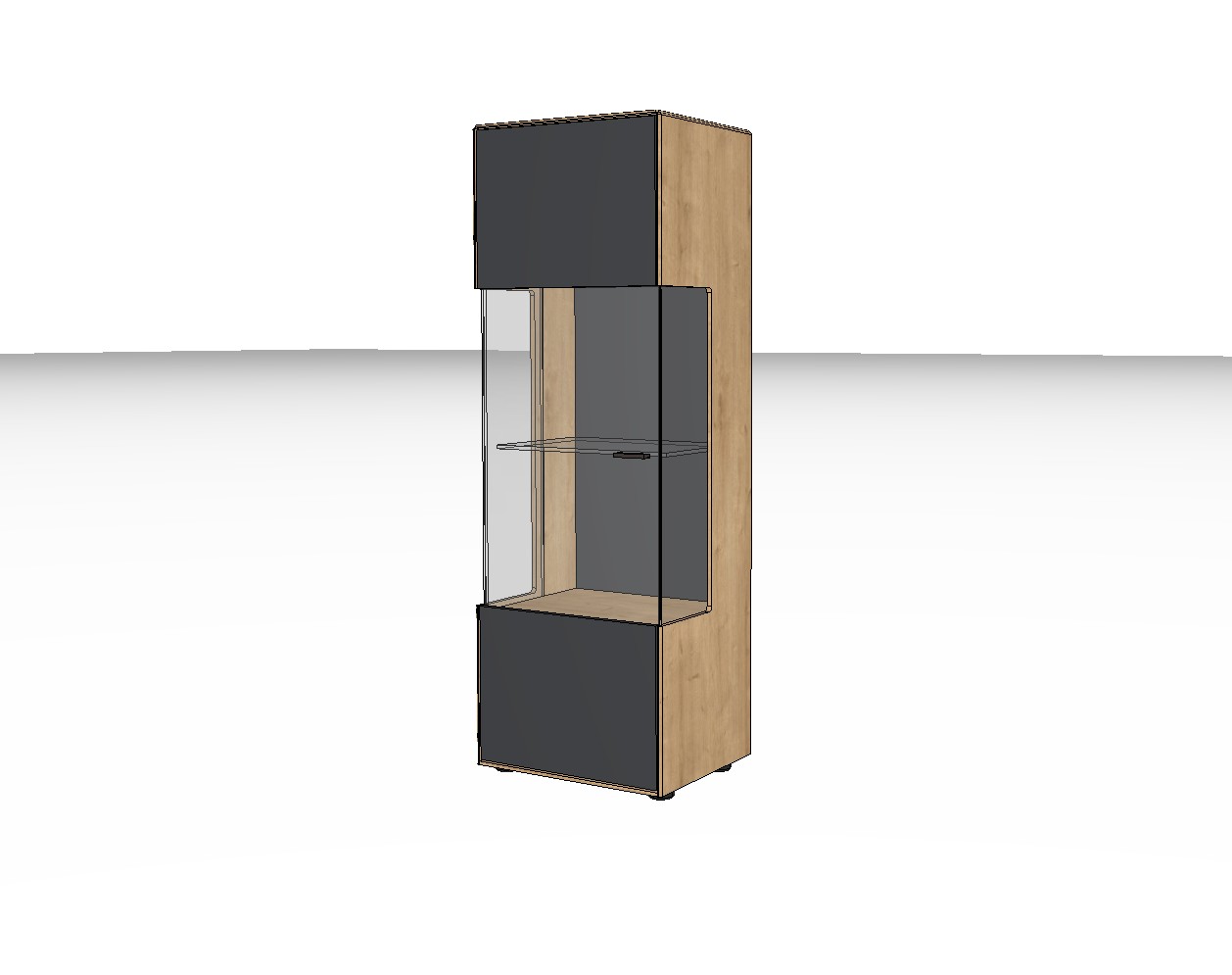 braun graue Vitrine vor weißem Hintergrund