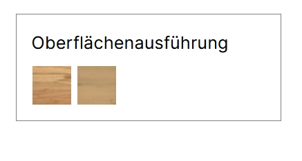 Farbbeispiel von zwei holzausführungen in tabellenform vor weißem hintergrund