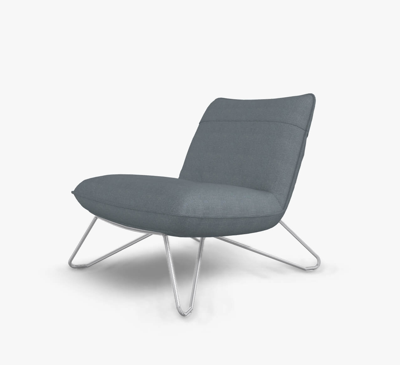 Rolf Benz 394 - Sessel (Loungesessel) | Stoff, azurblau 14.167 | Metallgestell Glanzchrom Grauer Sessel mit schlanken Metallbeinen auf weißem Hintergrund