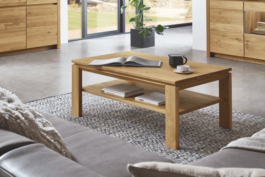 Massivholz Couchtisch mit 2 Tischplatten übereinander