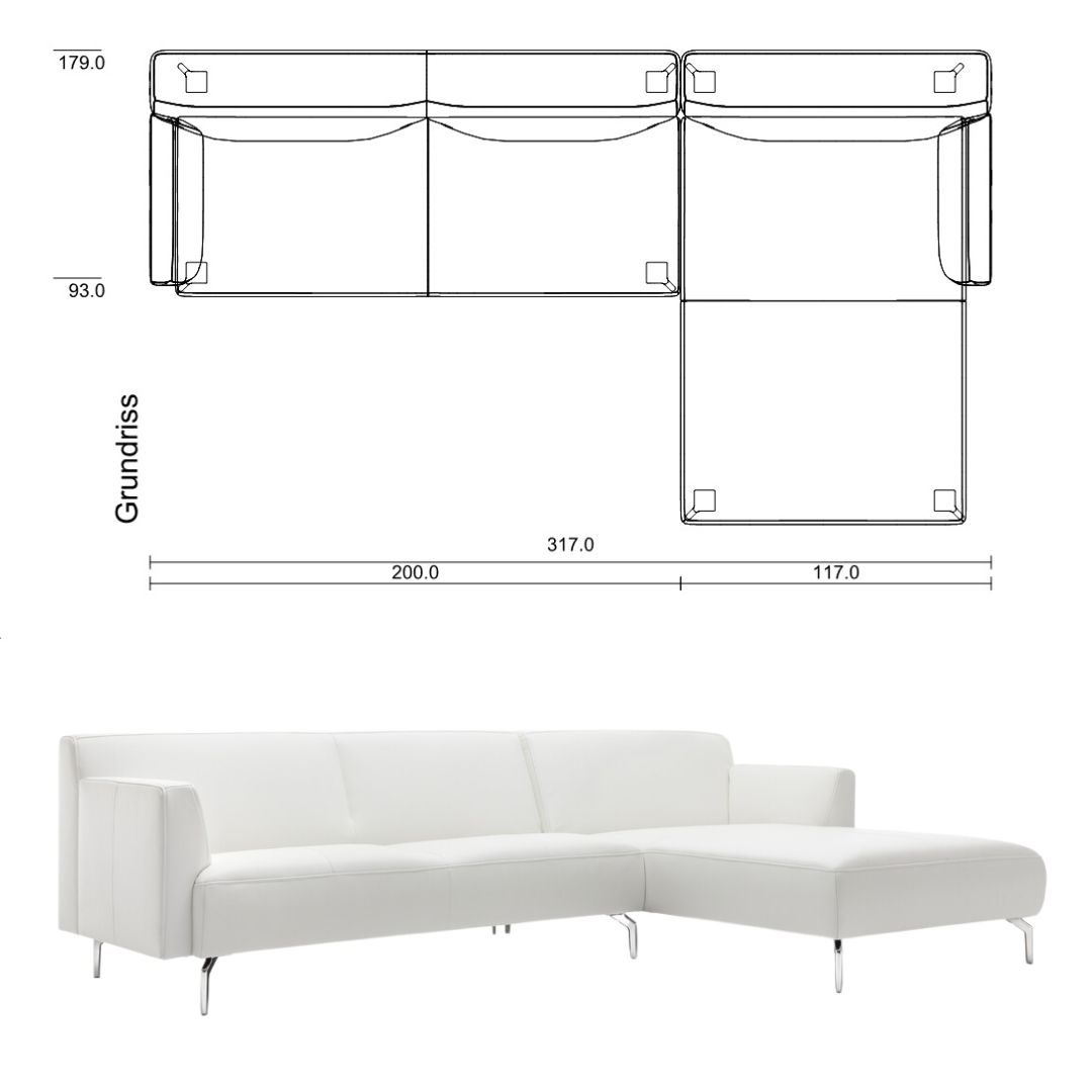 weißes großes Sofa mit Recamiere und Seitenteilen