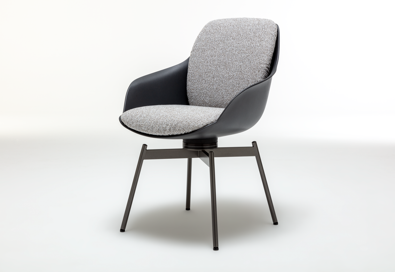 Rolf Benz JUA 233 - Outdoor-Stuhl Schalenstuhl mit schwarzer Schale und hellgrauem Sitzpolster und Rückenpolster