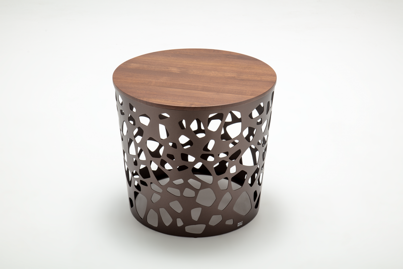 Rolf Benz 926 - Beistelltisch, rund Ø 50 cm | Nussbaum amerikanisch, Marone metallic Beistelltisch rund mit rost-Gestell und Designeroptik