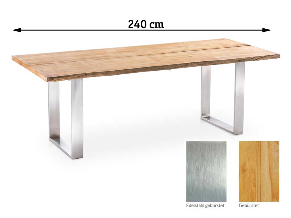 Niehoff Garden. Solid | T2G1 | Tisch | 240 x 95 cm | Profilkufe Edelstahl/Teak gebürstet
