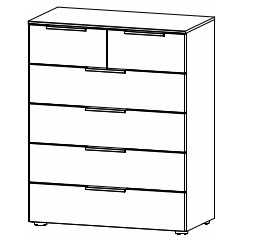 Illustration einer Kommode mit sechs Schubladen vor weißem Hintergrund
