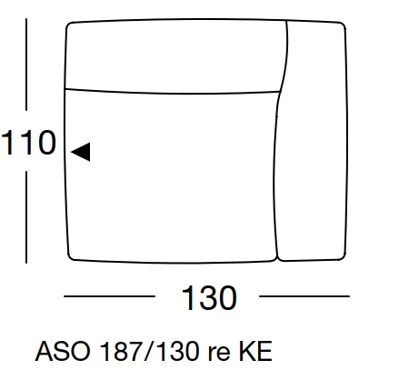 freistil Rolf Benz 187 - Anreihsofa rechts | B: 130 cm | ASO 187/130re KE Maßzeichnung eines Sofaelements vor weißem Hintergrund freistil Rolf Benz 187