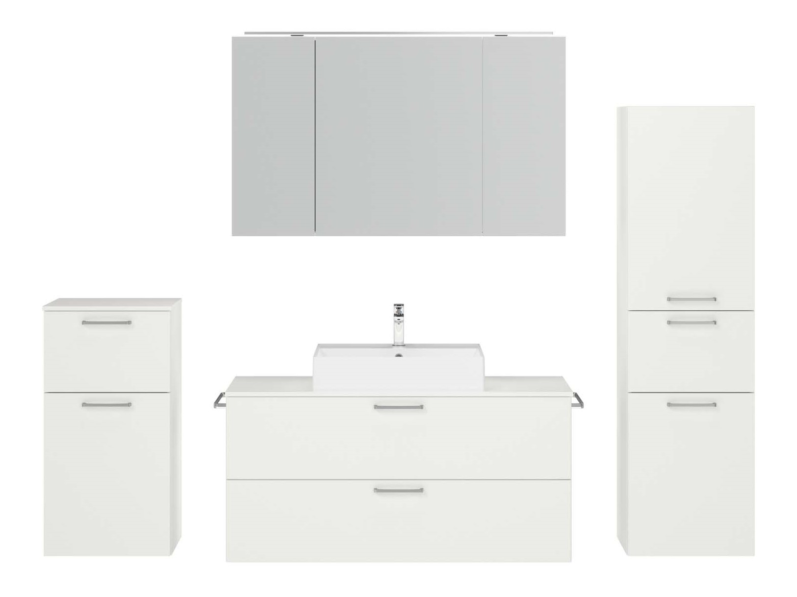 Badezimmermöbel-Set 3 Schränke weiß mit Waschtisch und Spiegelschrank nobilia 