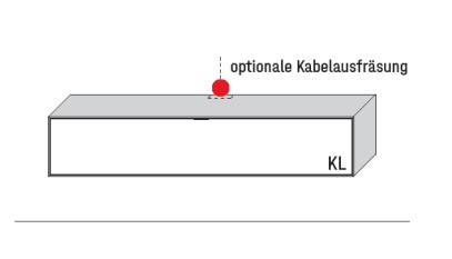 Illustration eines Lowboards und Beschriftung vor weißem Hintergrund