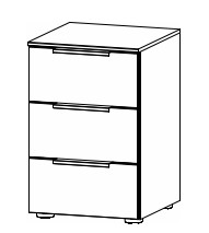 Illustration eines Nachttisches mit drei Schubladen vor weißem Hintergrund