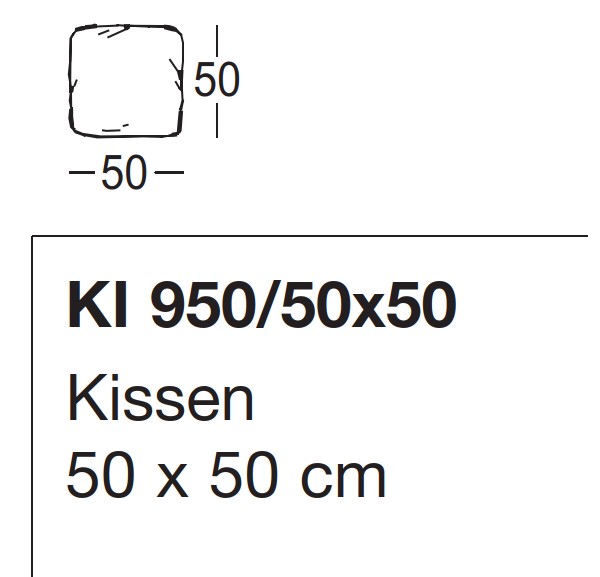 Illustration eines Kissens mit Maßangaben und Artikelbezeichnung vor weißem Hintergrund
