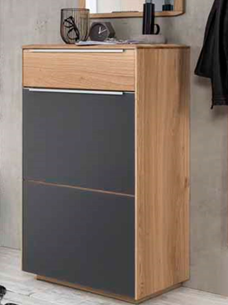 Bienenmühle Novum- Dielenschrank 1 Tür rechts und 1 Schubkasten | B 61 cm | Kernbuche oder Wildeiche furniert