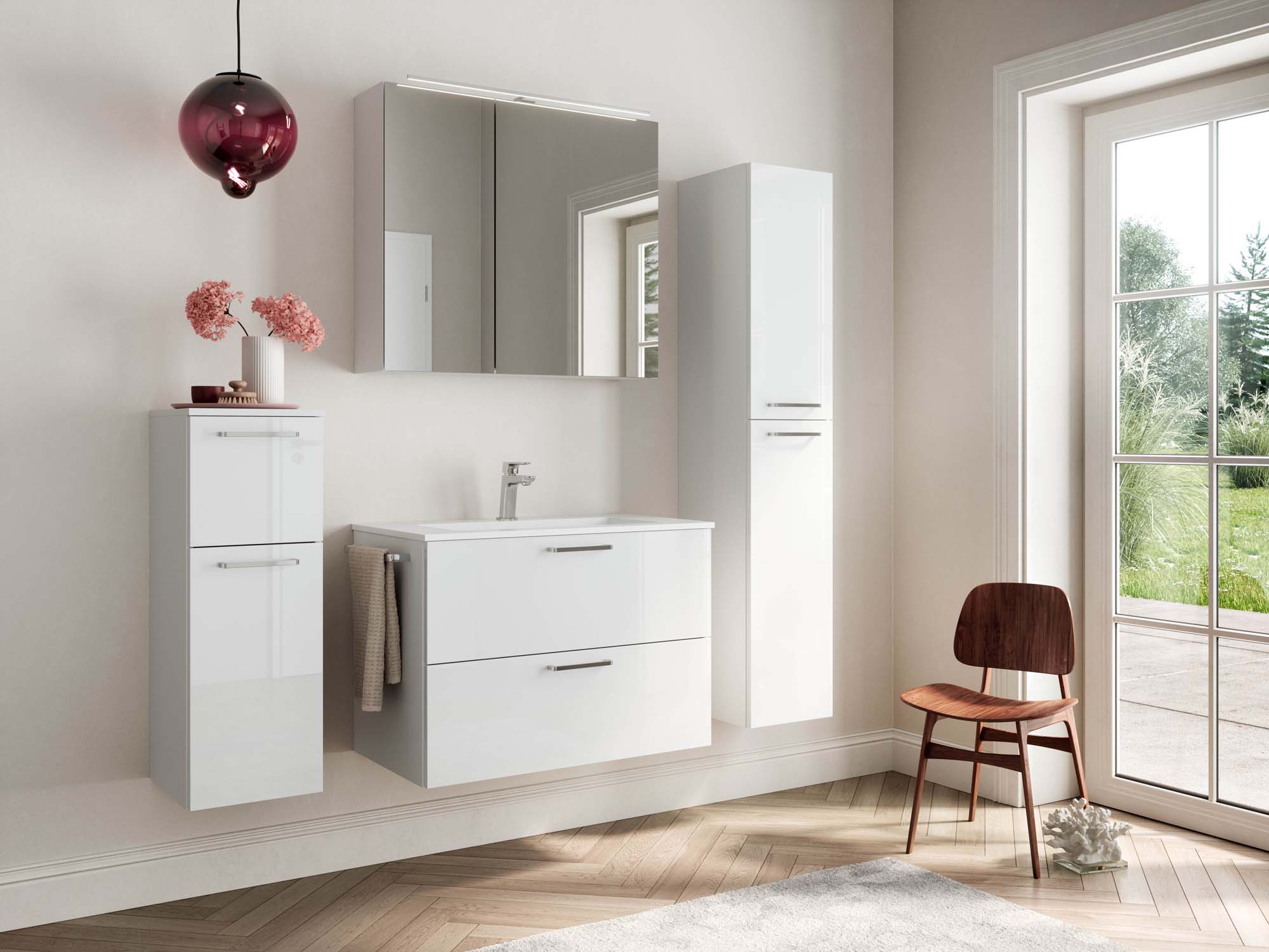 Badezimmermöbel-Set 3 Schränke weiß mit Waschtisch und Spiegelschrank nobilia 