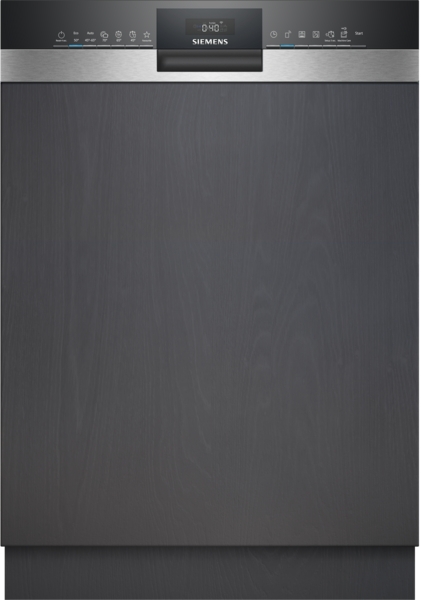 Integrierbarer Geschirrspüler von Siemens mit digitalem Display und Edelstahlverkleidung