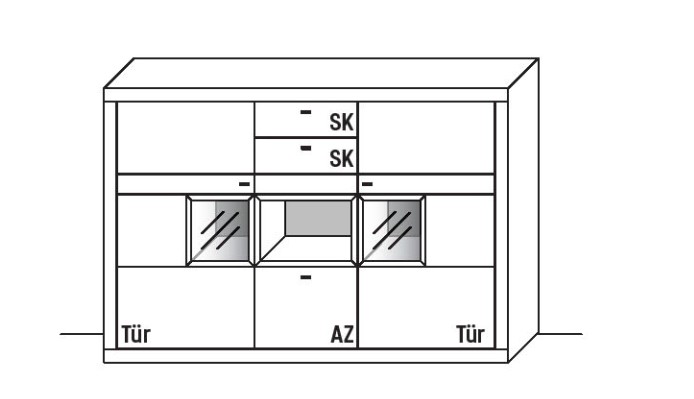 Illustration eines Highboards vor weißem Hintergrund