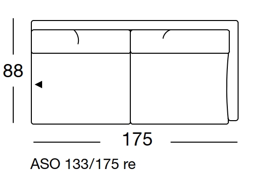 Maßzeichnung eines Sofaelements vor weißem Hintergrund freistil Rolf Benz 133