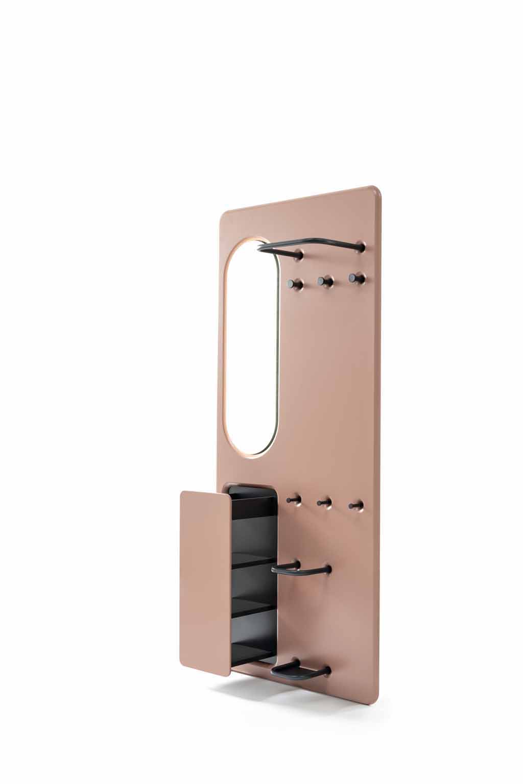 Sudbrock Juno -  Garderobenpaneel | B: 90,0 cm | Lack samtbeere | Ausrichtung links Wandorganizer in Beige mit integriertem Spiegel, Haken und Ablagen