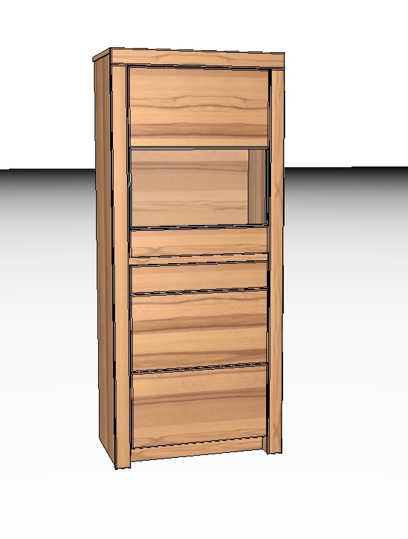 Wöstmann Soleo 3000 - Schrank | Type 4713/4714 | H: 168,8 cm | konfigurierbar Ein moderner Holzschrank mit vier Schubladen und einem offenen Regalfach, ideal für Wohnzimmer oder Büro.